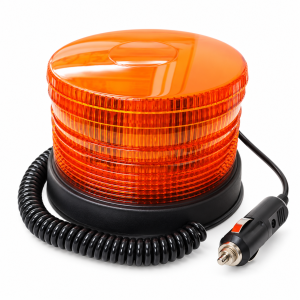 Baliza LED ámbar vehicular 12V con base magnética, cable espiral y enchufe para toma de 12V