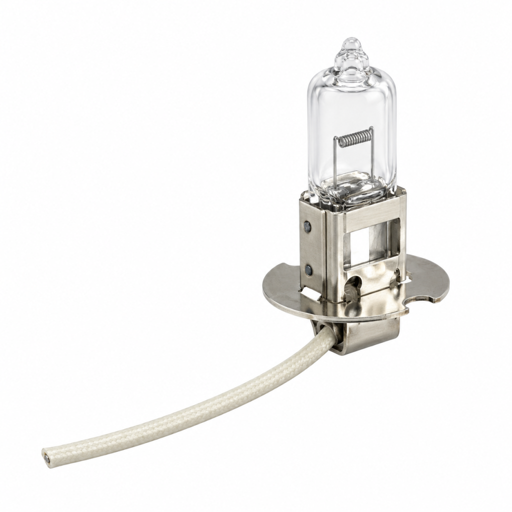 Ampolleta H3 halógena 12V para neblinero, con base metálica y cable de conexión